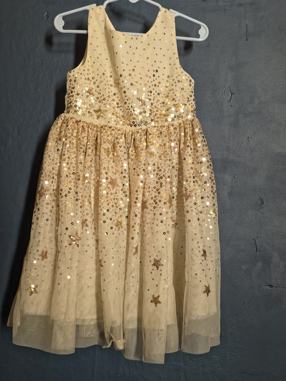 H&M ivory dress W Gold Sequinced Stars sz 2-3 Toddler